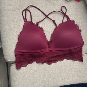Elegant Lace Trim Burgundy Bralette PINK PUSH UP medium